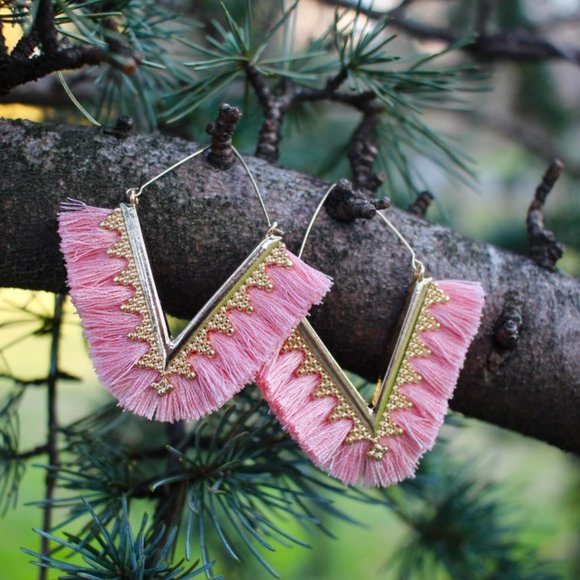 Anthropologie Fringe Tassels Hoop Earrings - Picture 9 of 14